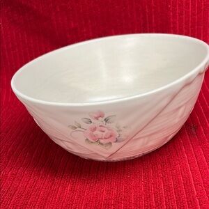 Floral White Bowl with Pink Rose Design